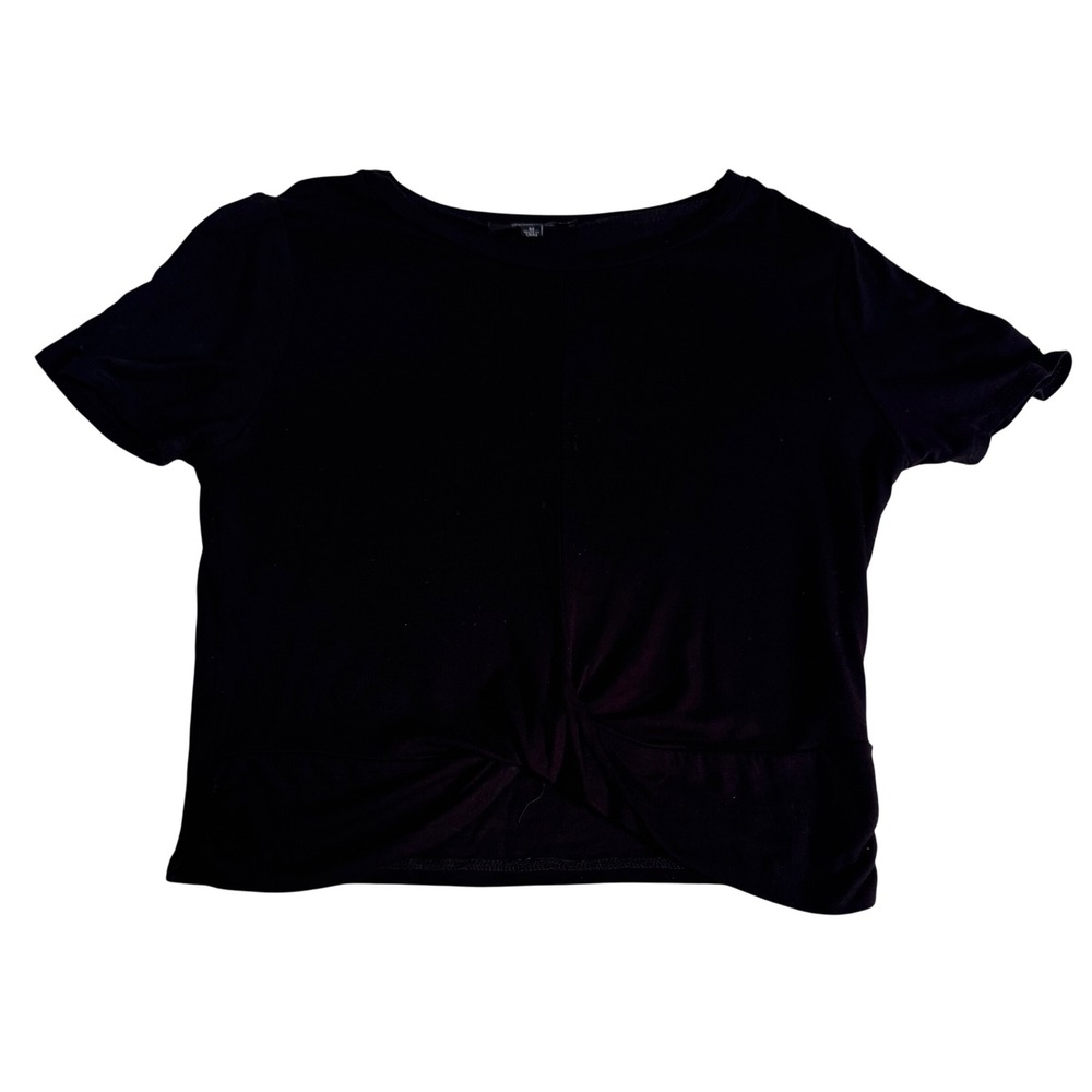 Ambiance Womens Black Knot Front Short Sleeve Basic T-Shirt Top